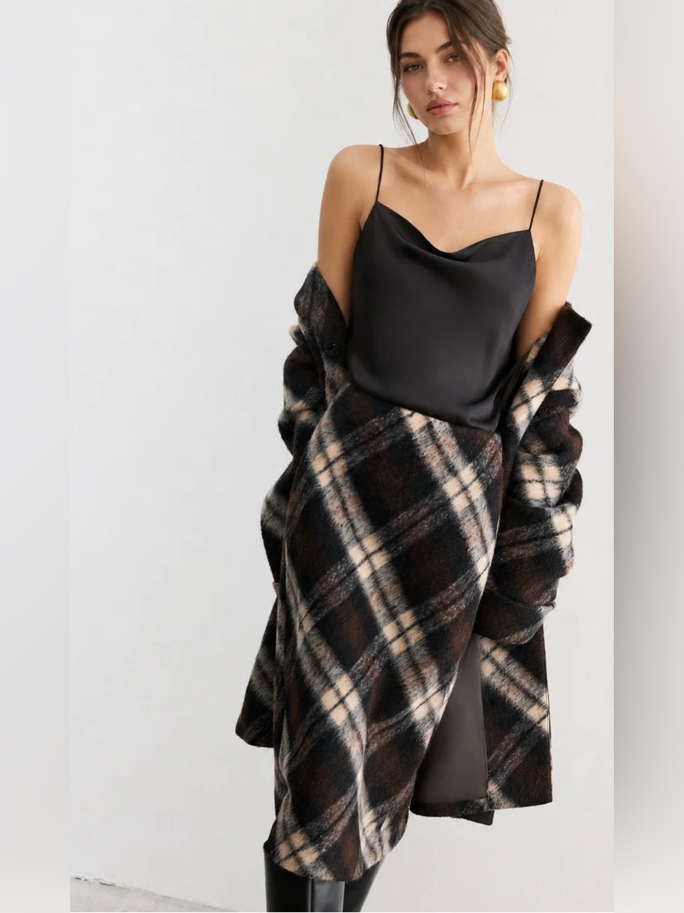 NWT Commense Plaid Wool-Blend Midi Pencil Skirt - XS
